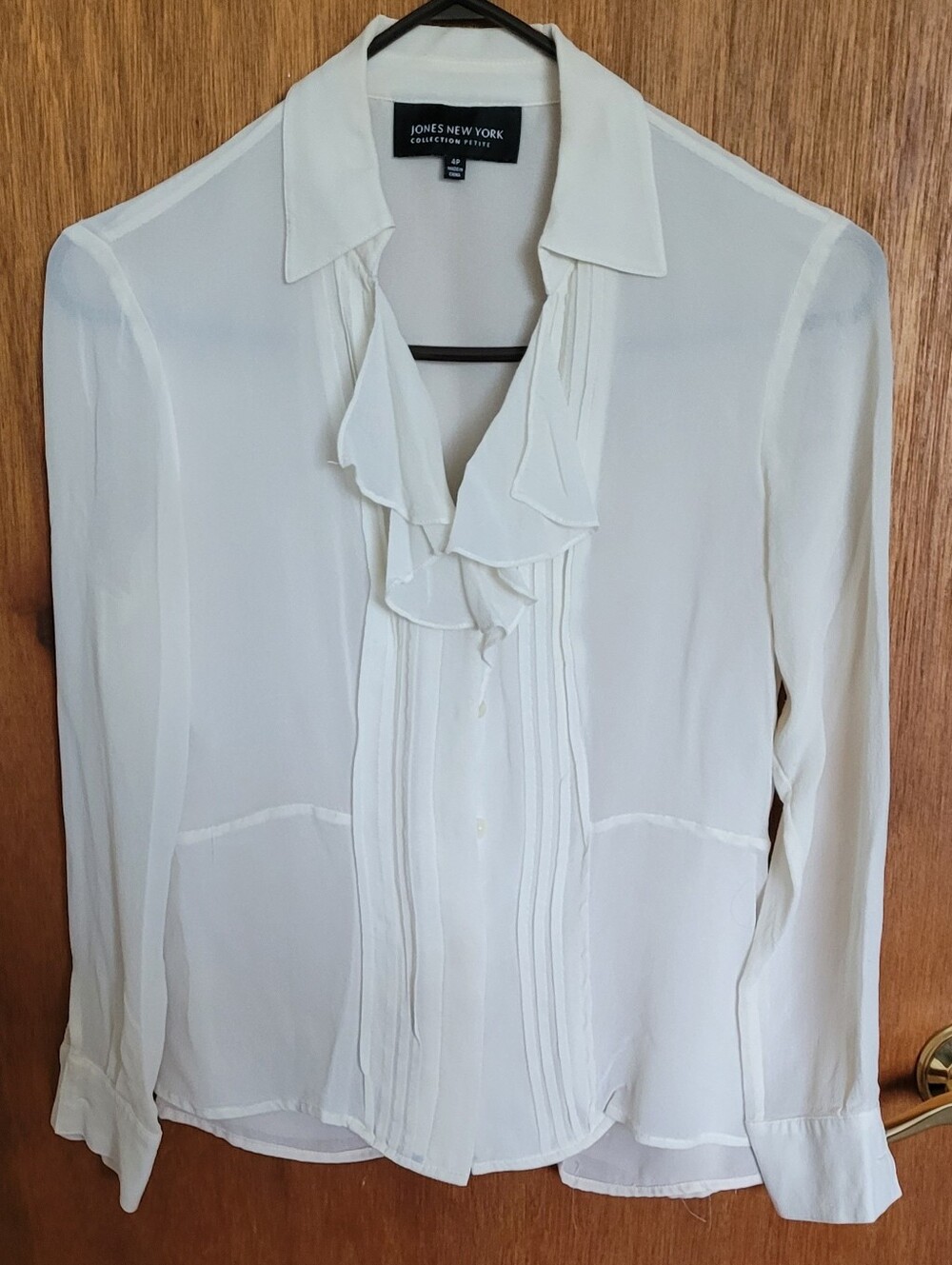 Jones New York Cream Ruffle Front Blouse